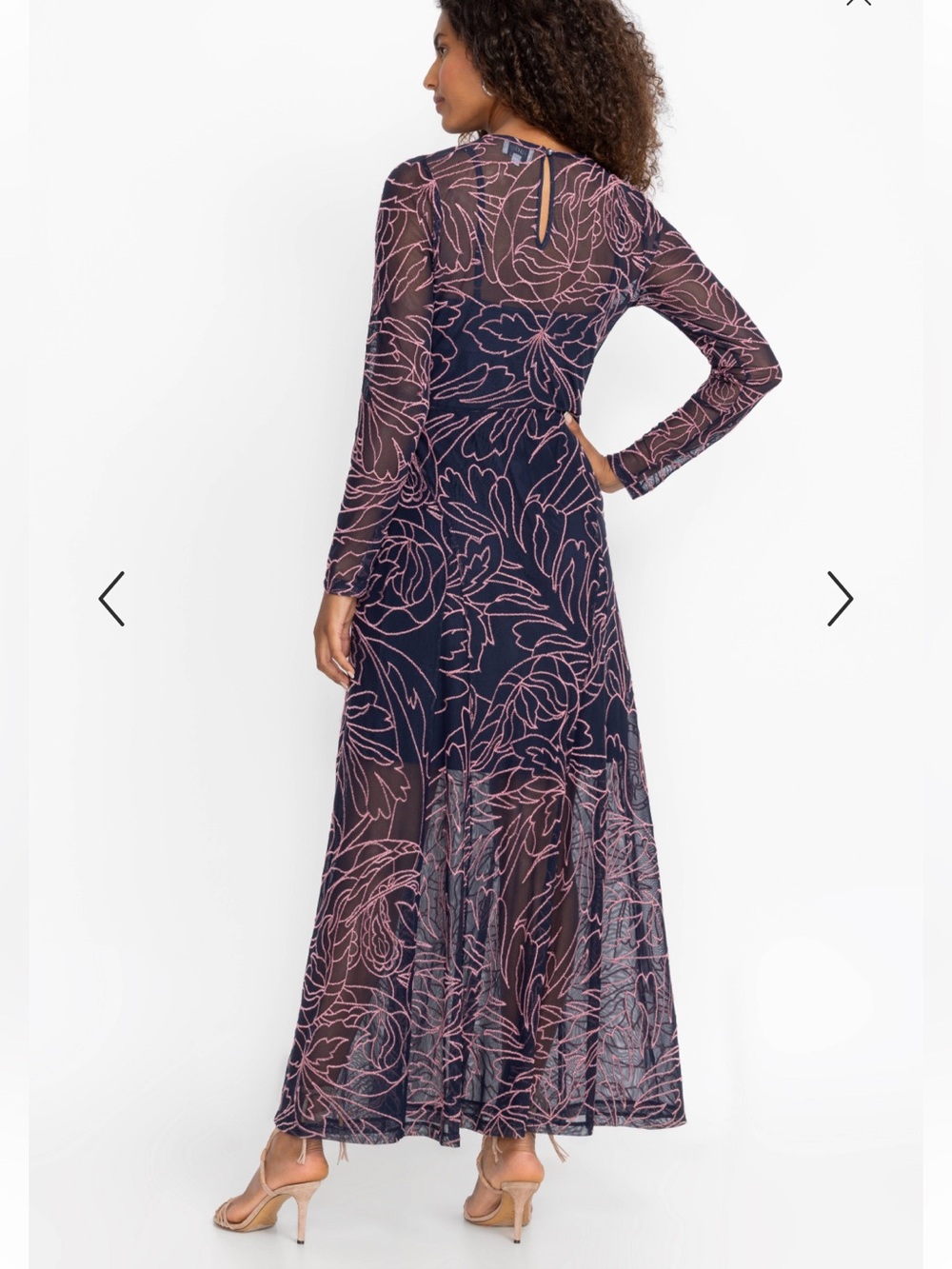 🌻Johnny Was JADE Sumner Mesh Maxi Dress Navy Floral Embroidered Size XS No Slip - Picture 4 of 7